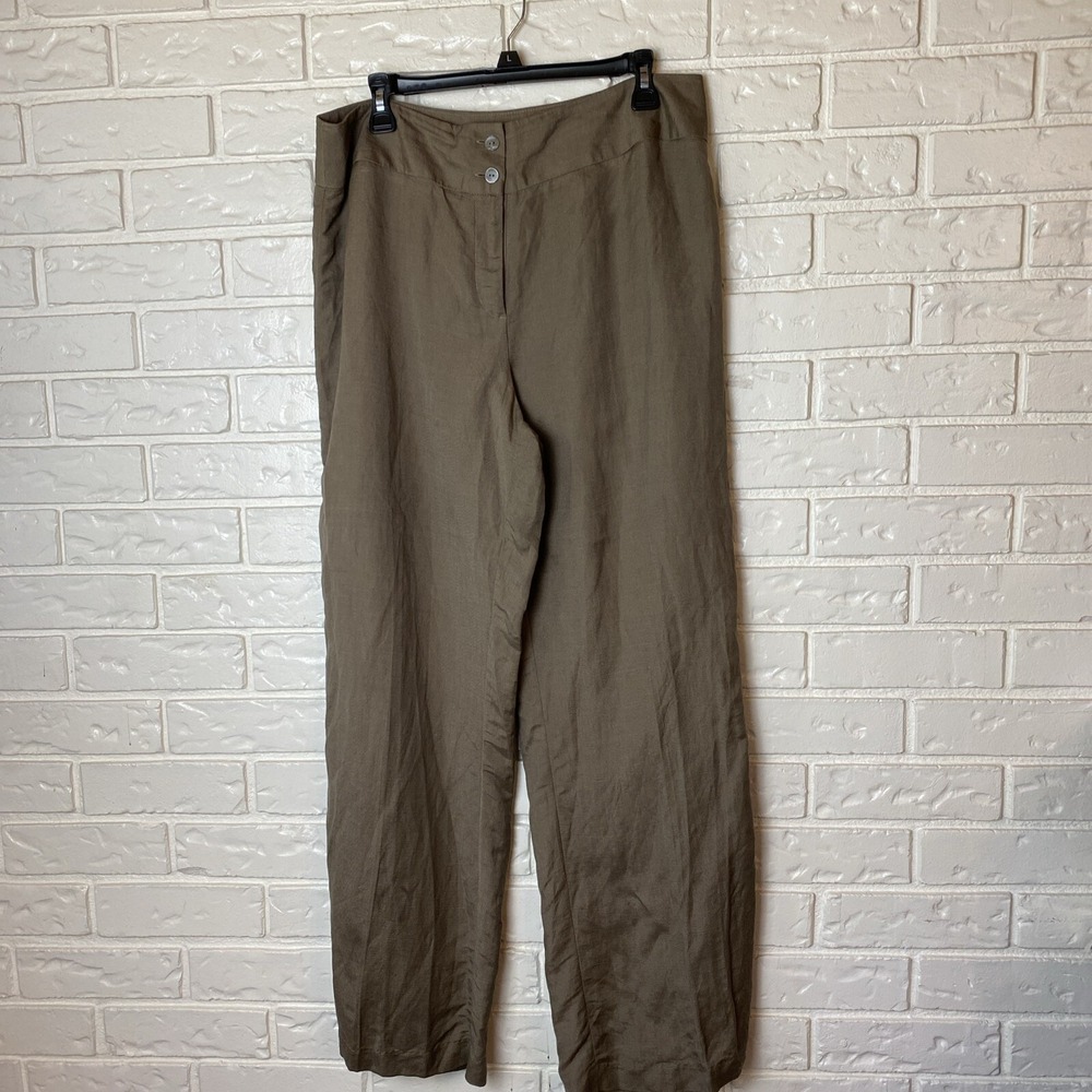 East 5th Women 34x32 Linen Blend Pants High Waist Flat Front Straight Leg Pocket
